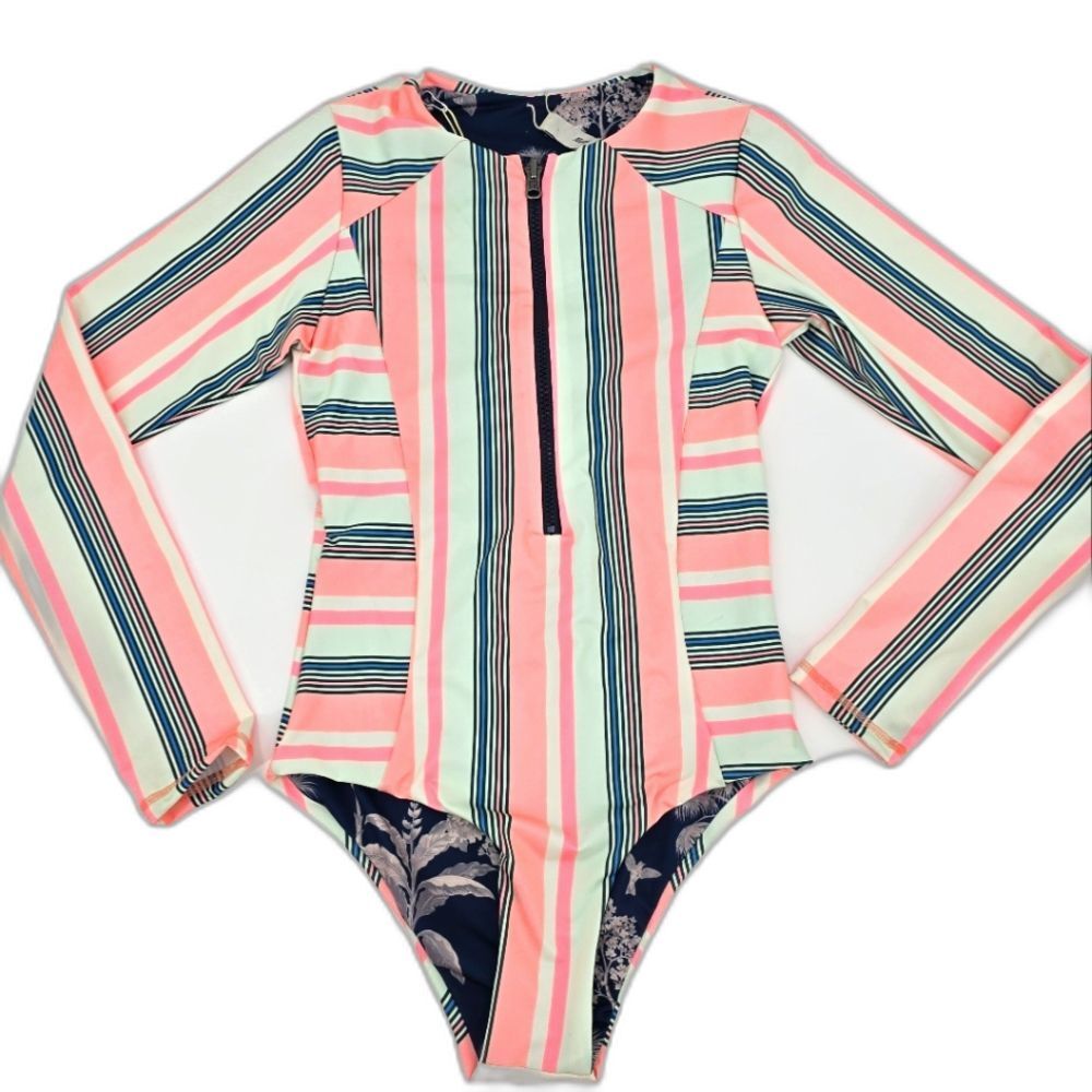 Maaji Multicolor Striped Long Sleeve Swimsuit Size S NWT